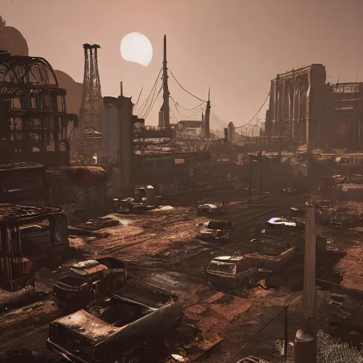 Image similar to mecca in ruins post - nuclear war in fallout 4, in game screenshot