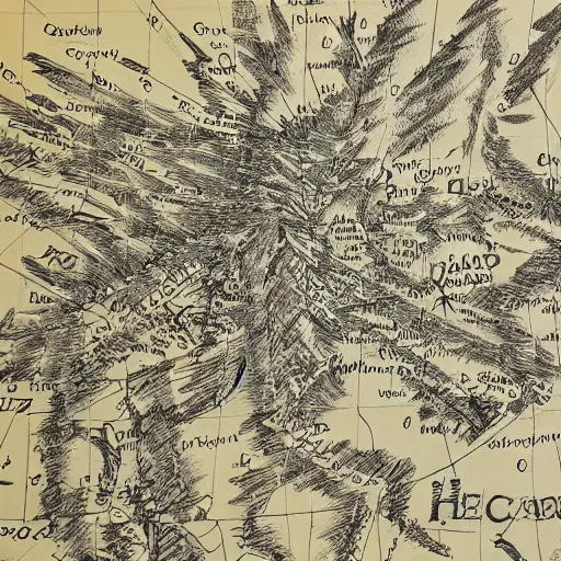 Image similar to detail geographical map of hell and heaven. very detailed. hand drawn.