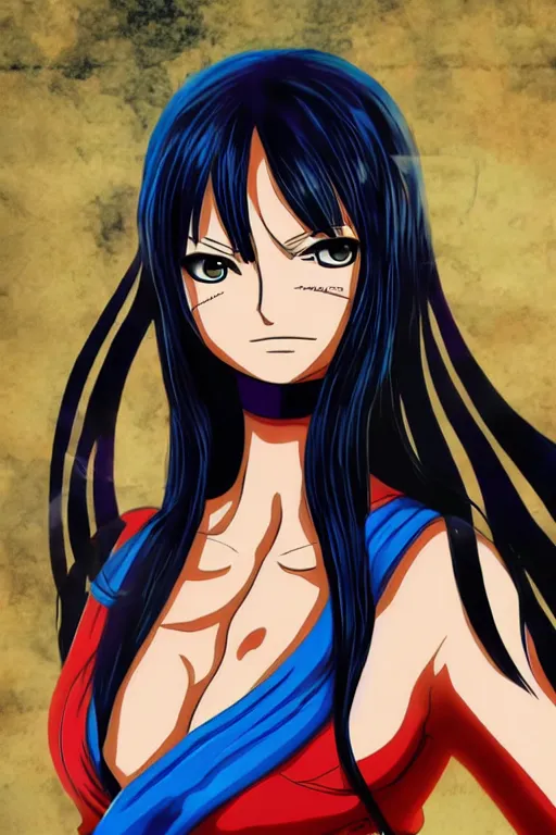 Image similar to Nico Robin from One Piece. Screenshot. Art from Pinterest. Colorful. 4K.