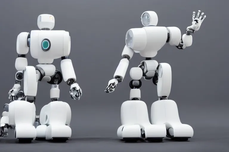 Prompt: two sleek white mechanical robots operating on each other at the same time