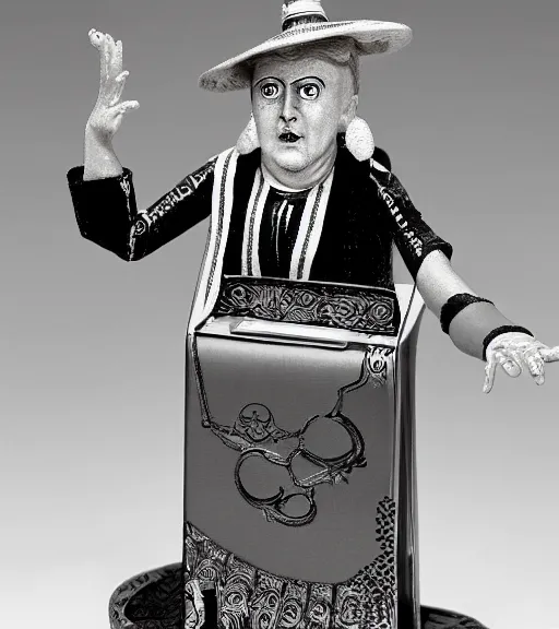 Prompt: portrait of a fortune teller automata by Alfred Hitchcock, MC Escher, David Cameron