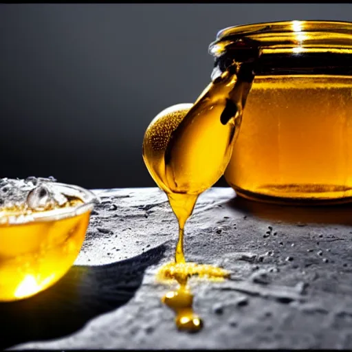 Image similar to the moon with honey poured on it, photorealistic, detailed, HDR, high contrast