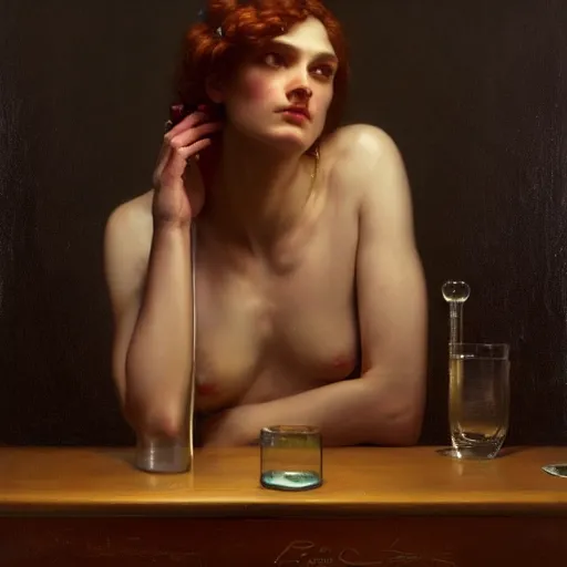 Image similar to highly detailed oil painting | very intricate | cinematic lighting | award - winning | alcoholism as a person | by roberto ferri, by tom bagshaw, by j. c. leyendecker and klimt, american romanticism, by austin osman spare, artstation, cgsociety, official art, octane