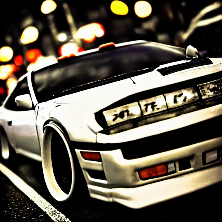 Image similar to medium-close-up Toyota Celica turbo illegal street meet, detailed-wheels, Shibuya Shibuya, cinematic colors, photorealistic, highly detailed, night photography