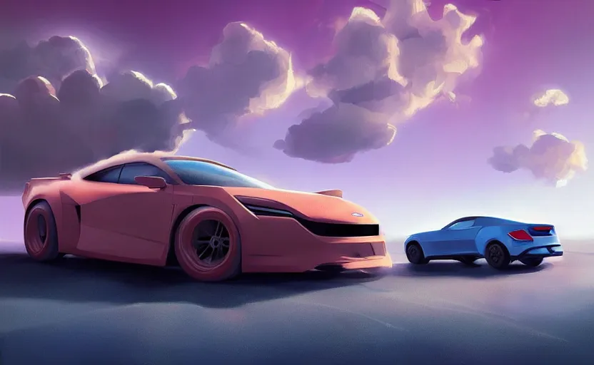 Prompt: a random crossover design sport car in a utopia world. art by filip hodas. clouds by rhads. car by ford.