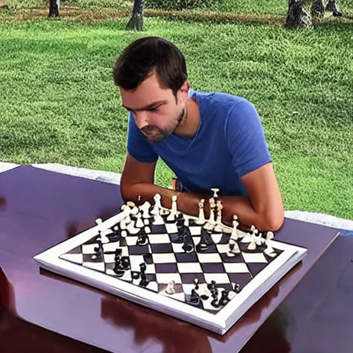 Prompt: photo of andrej karpathy playing chess