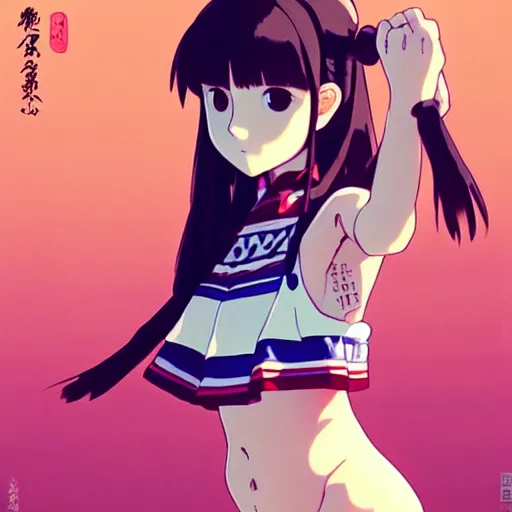 Image similar to a beautiful! boyish! natalie portman alluring gravure! model, wearing japanese school girl outfit with mayan pattern and native style, aztec street fashion, gapmoe yandere grimdark, trending on pixiv fanbox, painted by greg rutkowski makoto shinkai takashi takeuchi studio ghibli, akihiko yoshida