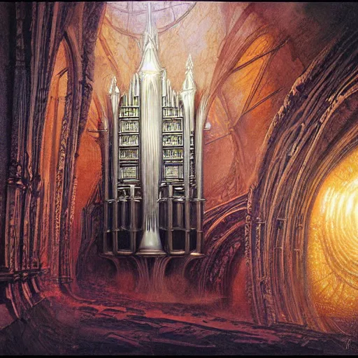 Image similar to pipe organ space opera album cover, style of alan lee, john howe, dramatic lighting, detailed, gothic, ornate