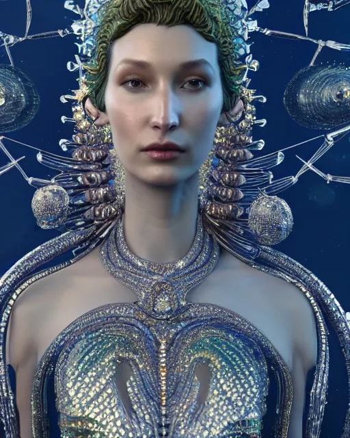 Image similar to a highly detailed metahuman 4 k close up render of an alien goddess bella hadid monument seraphim in iris van herpen dress schiaparelli in diamonds crystals swarovski and jewelry iridescent in style of alphonse mucha gustav klimt trending on artstation made in unreal engine 4