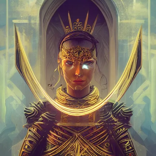 Image similar to a tarot card with symmetrically decorated edges in gold, fantasy art, in the style of greg rutkowski, illustration, epic, fantasy, cinematic, intricate, hyper detailed, artstation, concept art, smooth, sharp focus, ray tracing