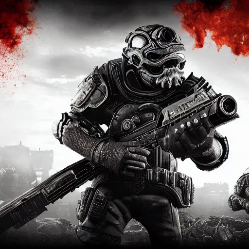 Prompt: burger king king mascot in gears of war, cinematic shot, hyperdetailed