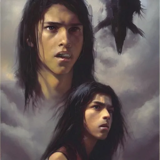 Prompt: a latino 1 5 year old boy with long black hair opens a dark portal to the void. dramatic. cinematic. detailed. sharp. photo realistic. realism. repin. phil hale. krenz cushart