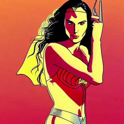 Image similar to “ gal gadot retro minimalist portrait by jean giraud, moebius starwatcher comic, 8 k ”