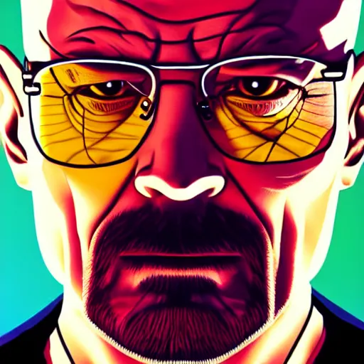 Image similar to walter white from breaking bad synth wave, cyberpunk, 4 k, hyper realistic