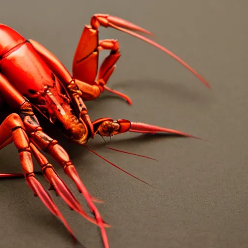 Image similar to red robo crayfish cut the gold medal's ribbon from human neck, 4 k, futuristic