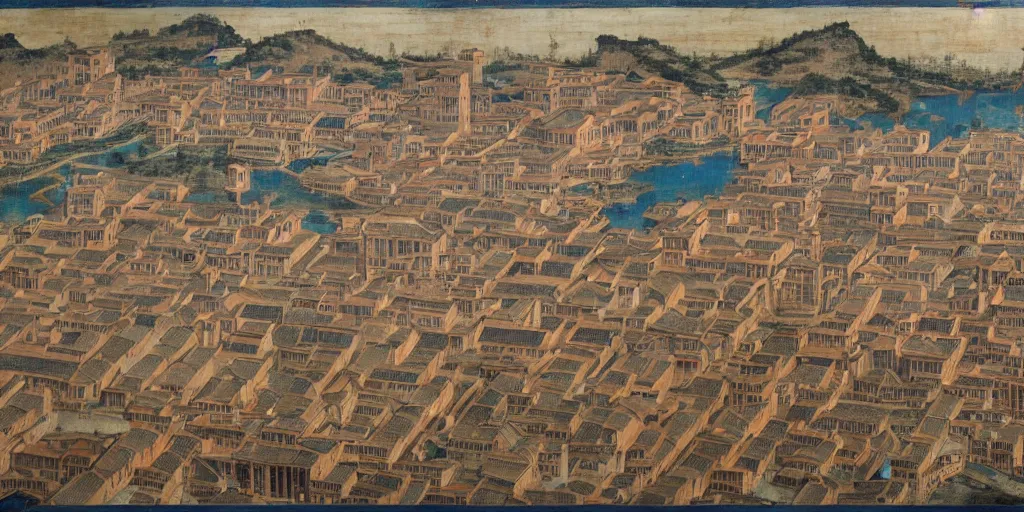 Image similar to A huge ancient Chinese port city, oil paintings, late medieval art, 13th century paintings, Siena school, Giotto, Marco Polo, highly detailed and impressive, 8k