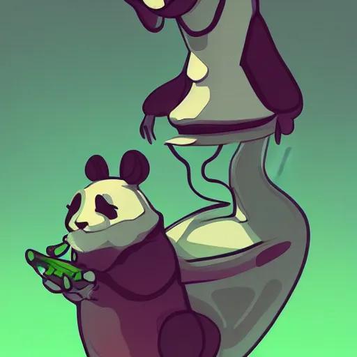 Image similar to Alien smoking weed with his pet Panda, digital art, featured on artstation, fine details