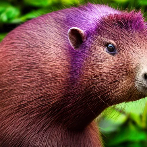 Image similar to purple capybara, 8 k, 4 k, professional photography, award winning photo