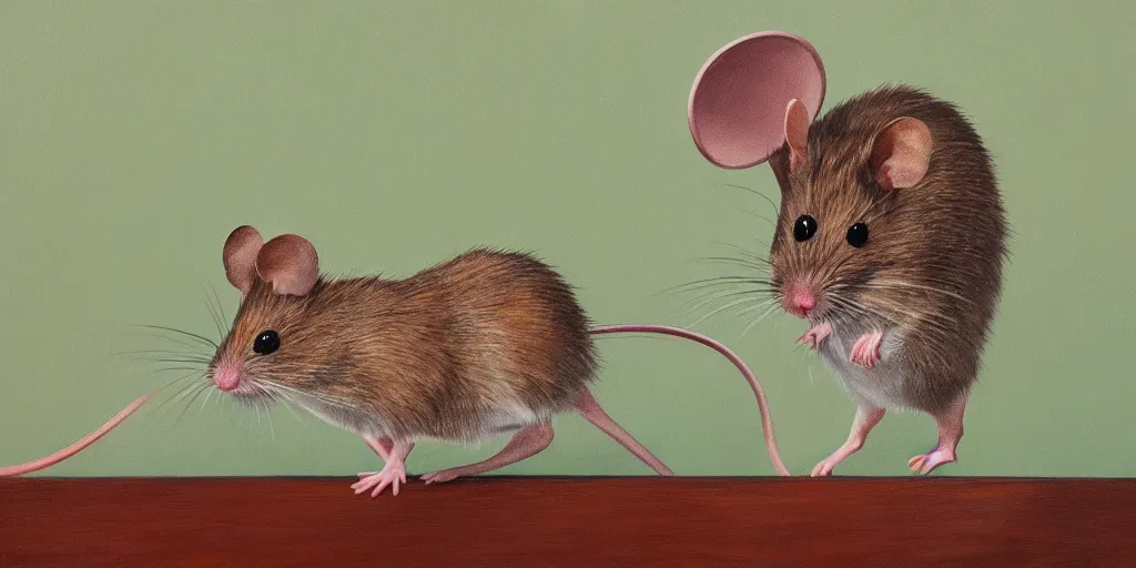 Image similar to detailed painting of a mouse wearing a suit looking in the mirror