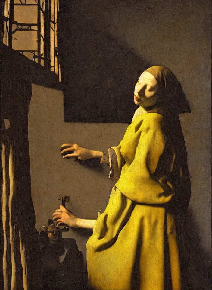 Prompt: virulent female spirit, apparition, by johannes vermeer, masterful artwork