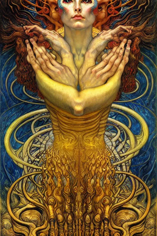 Image similar to Divine Chaos Engine by Karol Bak, Jean Delville, William Blake, Gustav Klimt, and Vincent Van Gogh, symbolist, visionary