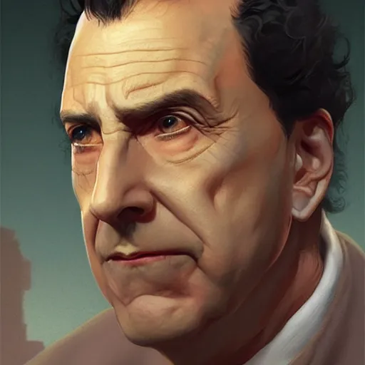 Prompt: george from seinfeld, fantasy illustration, portrait, artstation, detailed matte portrait painting by greg rutkowski