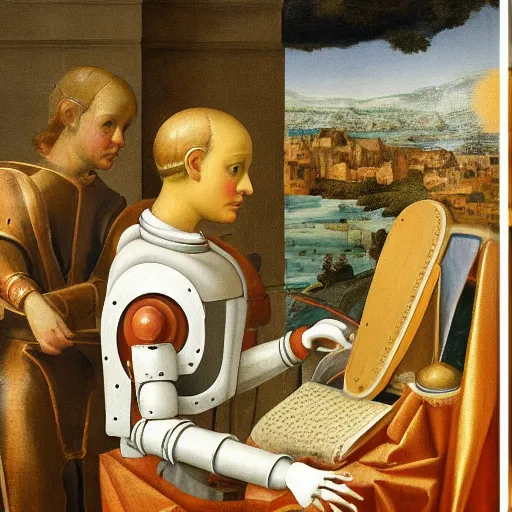 Image similar to a robot as the subject of a renaissance era painting