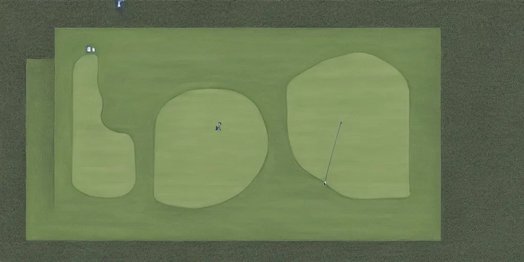 Image similar to top down pencil and oil drawing of a 18 hole golf course layout, minimalistic, flat, high res