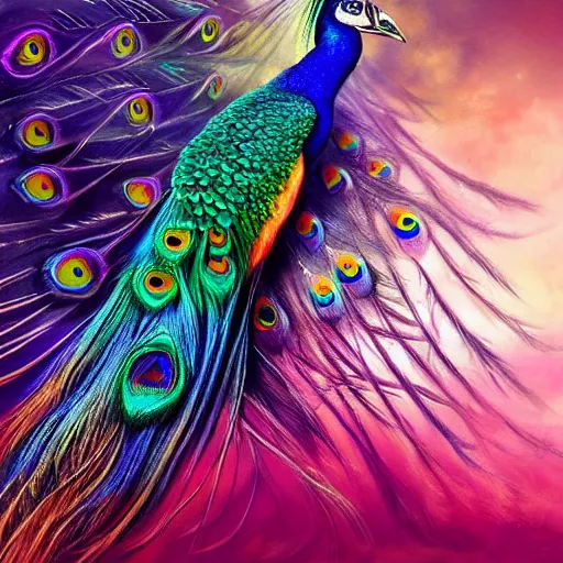 Prompt: rainbow peacock , trending on artstation, digital art, 4k, hyper realism, high detail, cinematic, cinematic lighting, high detail, realistic, fantasy