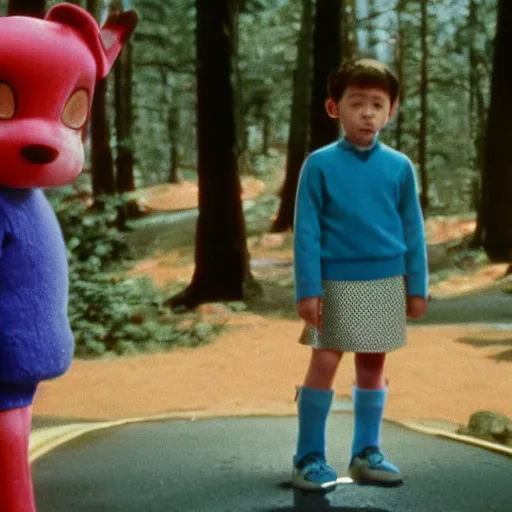 Image similar to twin peaks, blues clues, 4 k film still