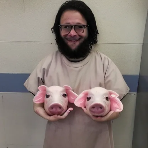 Image similar to inmate wearing cute mini pig head