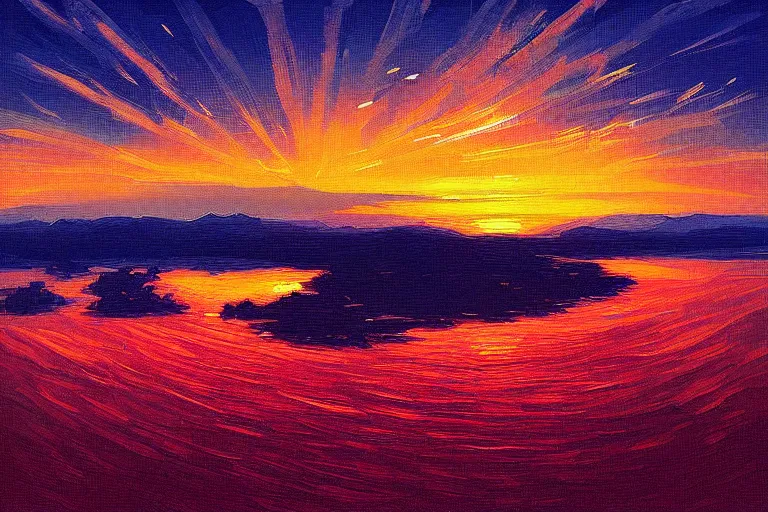 Prompt: “a sunset by Alena aenami”