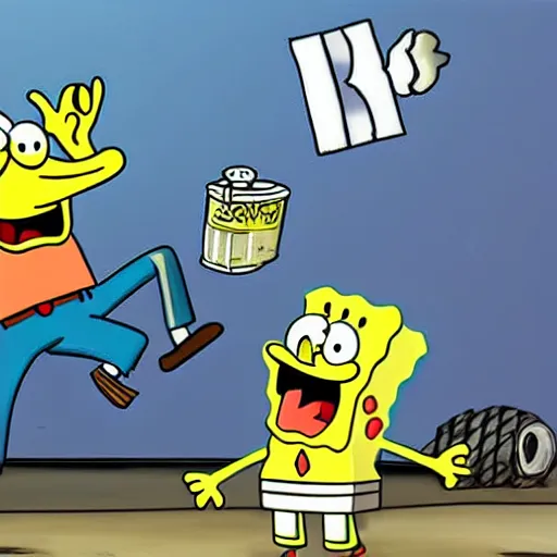 Prompt: spongebob as a hooligan