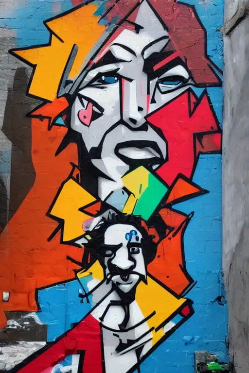 Prompt: a portrait of a male character in the style of graffiti street art