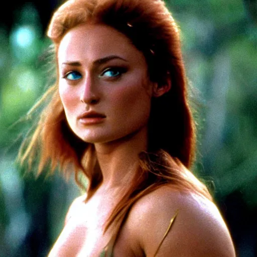 Image similar to still of muscular sophie turner in the beastmaster ( 1 9 8 2 ), high resolution