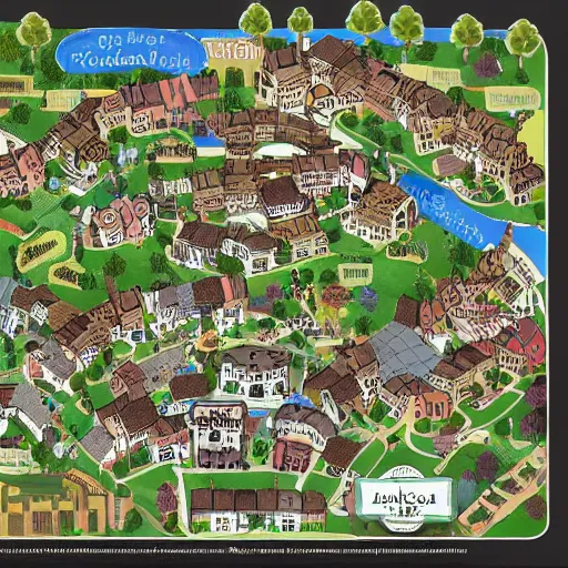 Prompt: a town map with town hall and playground sketches
