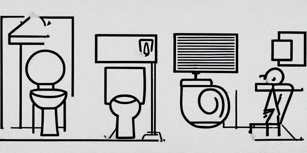 Prompt: how to use a toilet. instruction manual images. step by step. person in the toilet. drawing if a shit. hiw to use a wc. style of airplain security info's drawings. guide.