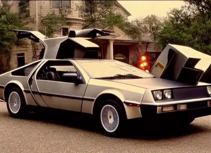 Image similar to film still of back to the future but the delorean is a lamborghini, 4 k