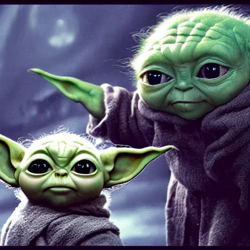 Prompt: In a darkened echoey room (The Mirror of Erised) reflects back the image of an extremely cute (baby yoda Grogu), scifi fantasy, realistic, hyperdetailed, UE5, Harry Potter