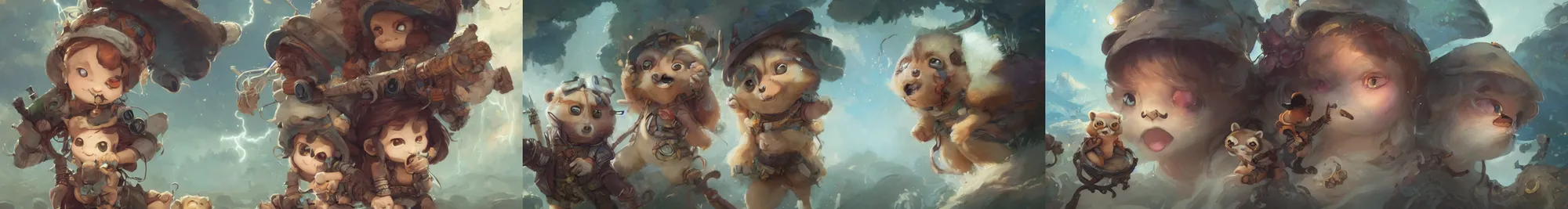Prompt: A high fantasy two cute human tanuki girls going on an adventure, by Peter Mohrbacher and Craig Mullins, face close up, official media, beautiful, detailed, high quality, wallpaper 4K, epic, trending on artstation and behance, dynamic lightning