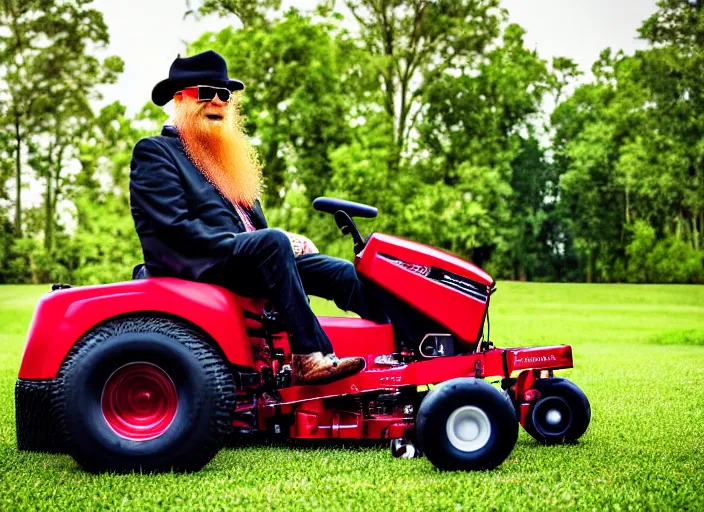 Prompt: photo still of billy gibbons of zz top!!!!!!!! at age 4 6 years old 4 6 years of age!!!!!!!! on a riding lawn mower, 8 k, 8 5 mm f 1. 8, studio lighting, rim light, right side key light