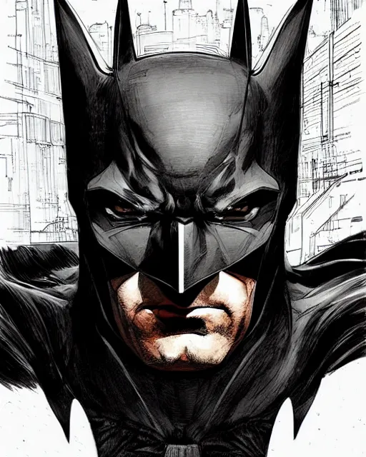 Image similar to portrait of batman, concept art, sumi - e style, intricate linework, artstation, trending, highly detailed, smooth, focus, art by yoji shinkawa,