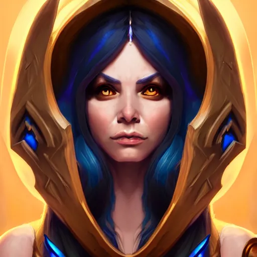 Image similar to Portrait of a sorceress, Hearthstone official trending art, exagerated accurate details, trending on MasterpieceStation in category 'Perfect identical eyes', hyperdetailed, artstation, cgsociety, 8k