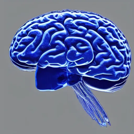 Prompt: half-face The head with blue semi-transparent brain, light
