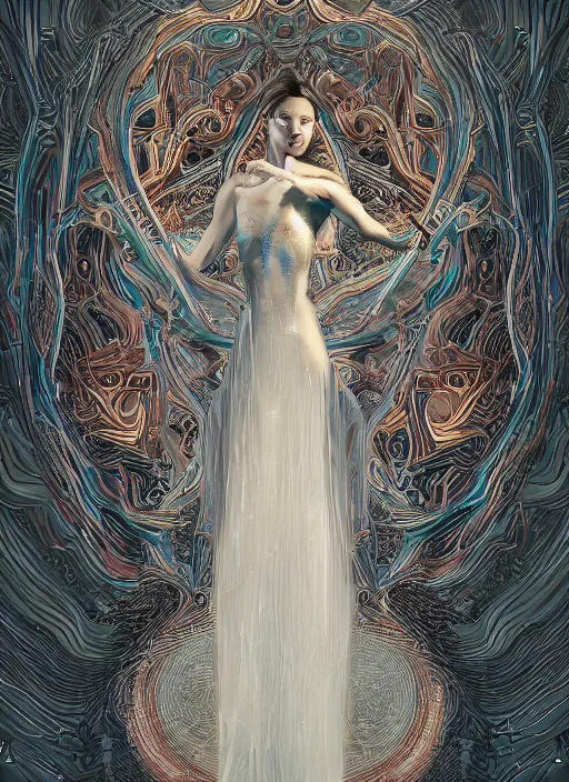 Prompt: portrait of a dancer in a long flowing gown. intricate abstract. intricate artwork. by tooth wu, wlop, beeple, dan mumford. trending on artstation, greg rutkowski very coherent symmetrical artwork. cinematic, hyper realism, high detail, octane render, 8 k, iridescent accents