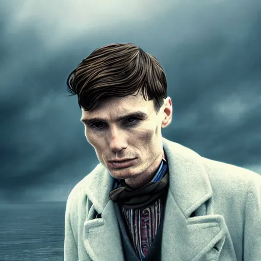 Image similar to Thomas Shelby cillian murphy standing in atlantis, digital art, photorealistic, highly detailed, realistic face, epic, fantasy, artstation