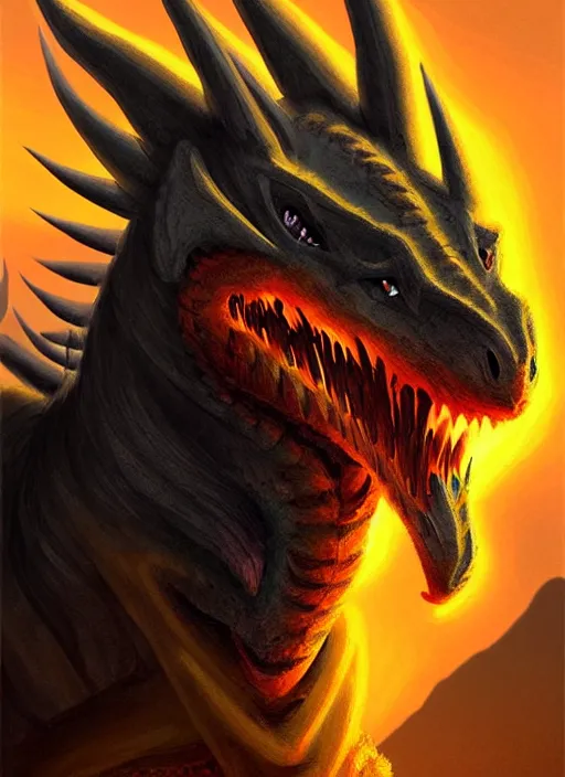 Image similar to ''face portrait furry handsome dragon, volcano landscape, fantasy, d & d, sharp focus, digital painting, concept art, art by dragolisco''