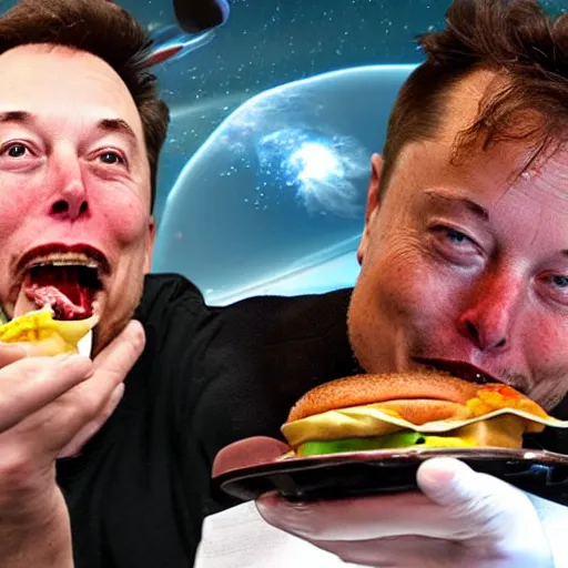 Prompt: elon musk eating burger in space, hd photo