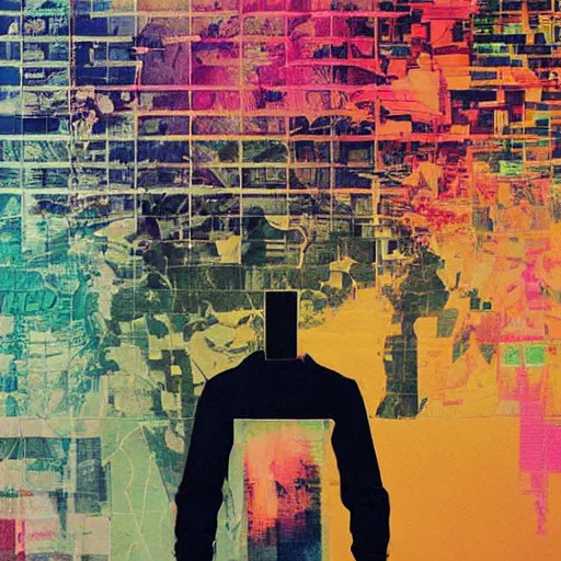 Prompt: greg rutkowski, vaporwave, glitched abstract geometric painting, grainy portrait polaroid film photograph of a schoolbook where everyone is wearing sunglasses and super serious. one of them is a mannequin. super resolution. extremely detailed. just a little weird. polaroid 6 0 0 film. crt monitor, scanlines