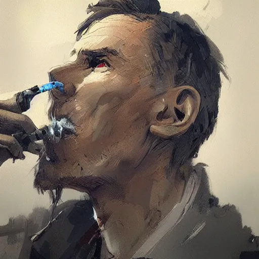 Image similar to a man smoking, detailed artwork trending on artstation by greg rutkowski